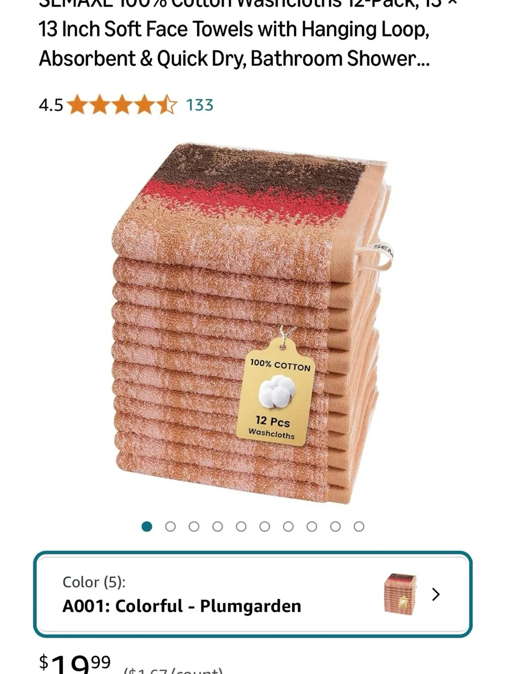 12-Pack Plumgarden Cotton Hand Towels - Peach with Red & Brown Accent